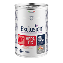 Exclusion Canine Hepatic Pork &amp; Rice &amp; Pea konzerv 400g