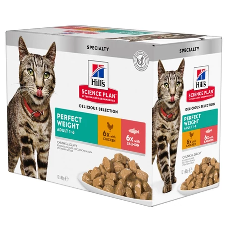 Hills SP Feline Adult Perfect Weight Chicken & Salmon alutasakos nedveseledel - 12x85g