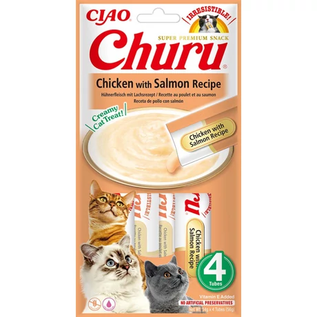 Inaba Ciao Churu csirkés és lazacos krémes jutalomfalat macskáknak 4x14g