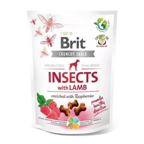 BRIT CARE DOG CRUNCHY CRACKER. INSECTS WITH LAMB ENRICHED WITH RASPBERRIES, 200 G