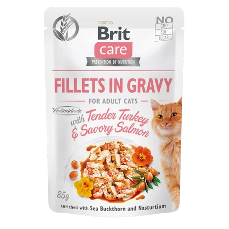 Brit Care Cat Fillets in Gravy with Tender Turkey &amp; Savory Salmon 85 g