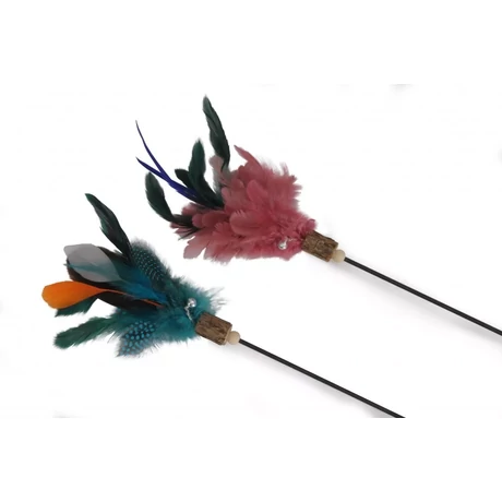 AG0291 Pálcás tollas cicajáték 65 cm puha markolattal fekete