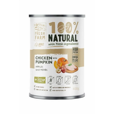 Fresh Farm csirkés, sütőtökös és almás kutyatáp felnőtt kutyáknak 400g