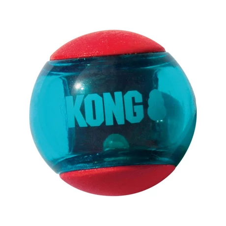 KONG Squeezz Action sípoló gumilabda kutyáknak, piros-kék, M-es méret, 3 db