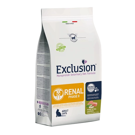 Exclusion Renal P2 Cat Pork&Pea&rice 1,5 kg veseelégtelenségben szenvedő felnőtt macskáknak