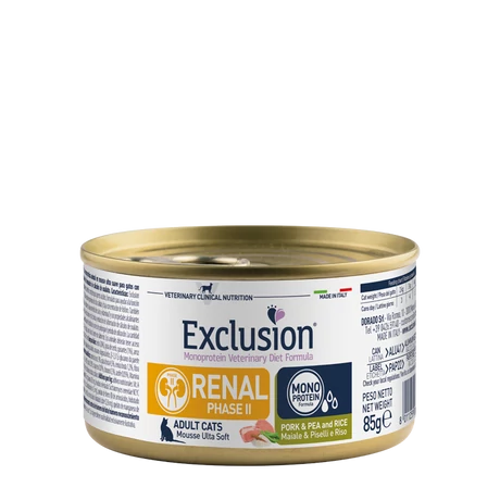 Exclusion Renal P2 Cat Pork&Pea&rice veseelégtelenségben szenvedő felnőtt macskáknak