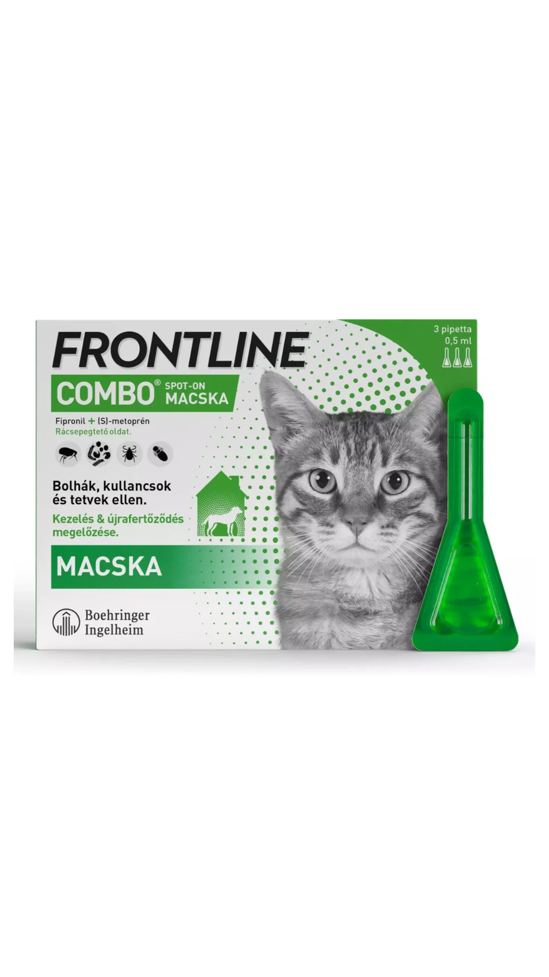 FrontIine Combo rácsepegtető oldat macskáknak és vadászgörényeknek doboz (3pipetta)