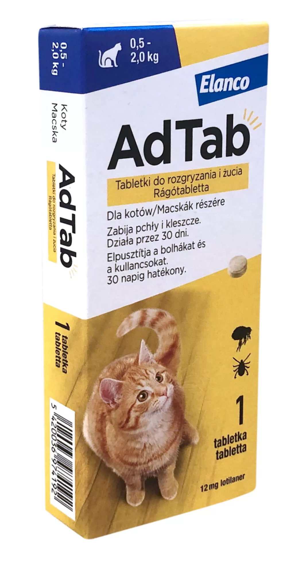 AdTab kullancs és bolha elleni rágótabletta macskáknak 12mg (0,5-2kg)