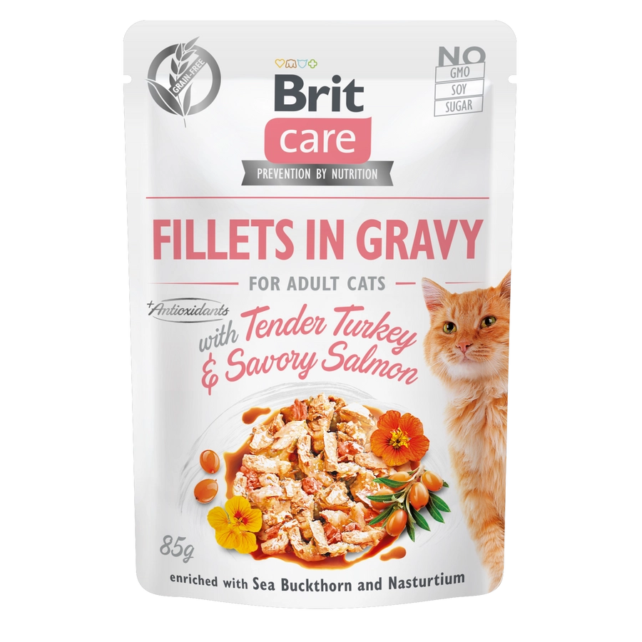 Brit Care Cat Fillets in Gravy with Tender Turkey & Savory Salmon 85 g