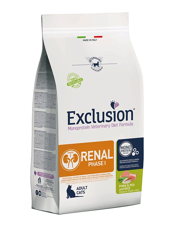 Exclusion Renal Cat Pork&Pea&rice 1,5 kg veseelégtelenségben szenvedő felnőtt macskáknak