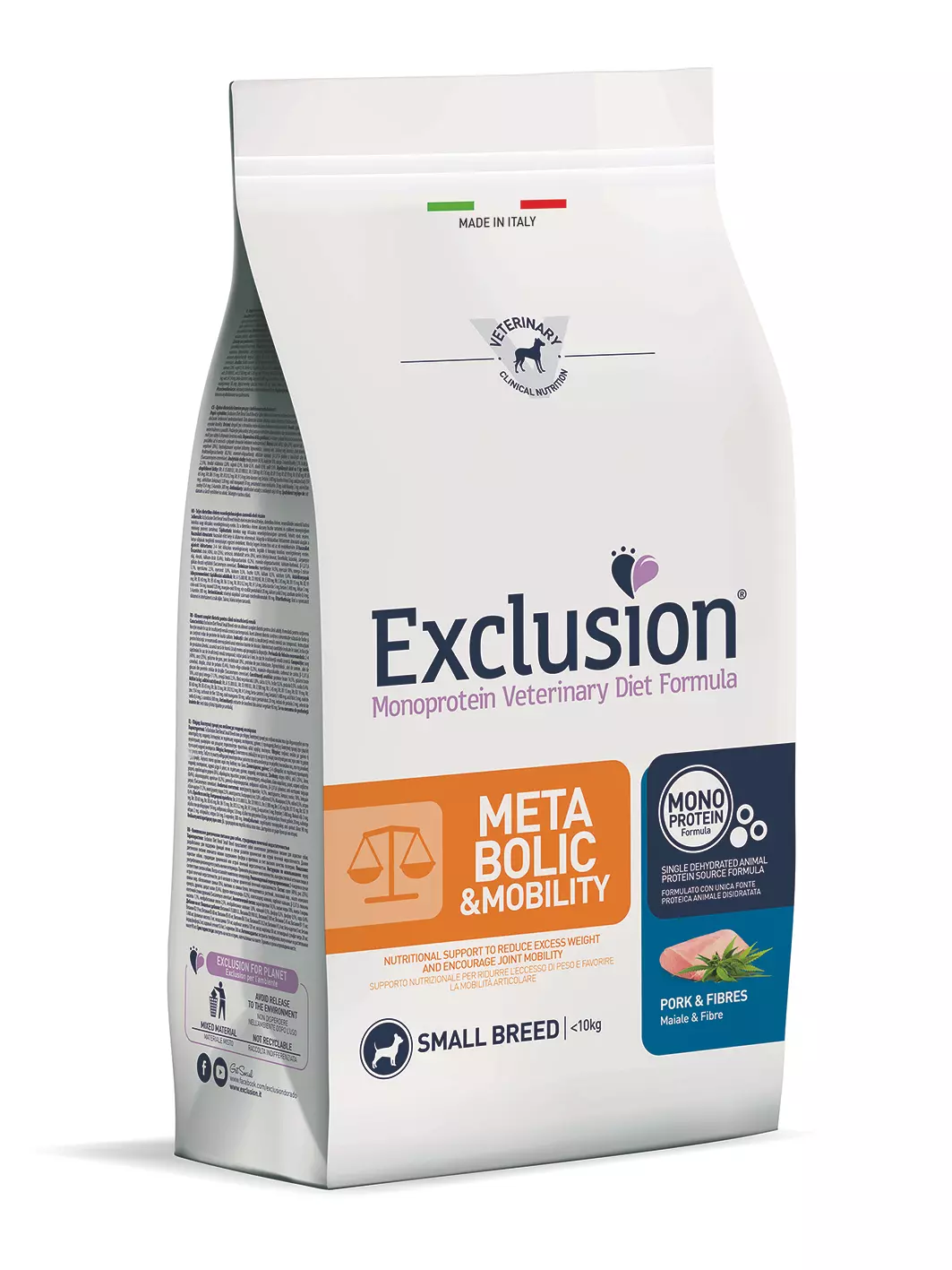 Exclusion Canine Metabolic + Mobility Pork & Fibres (Sertés rostokkal) Small Breed 2kg
